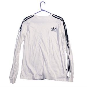 Adidas White Long Sleeve with Black Stripes.